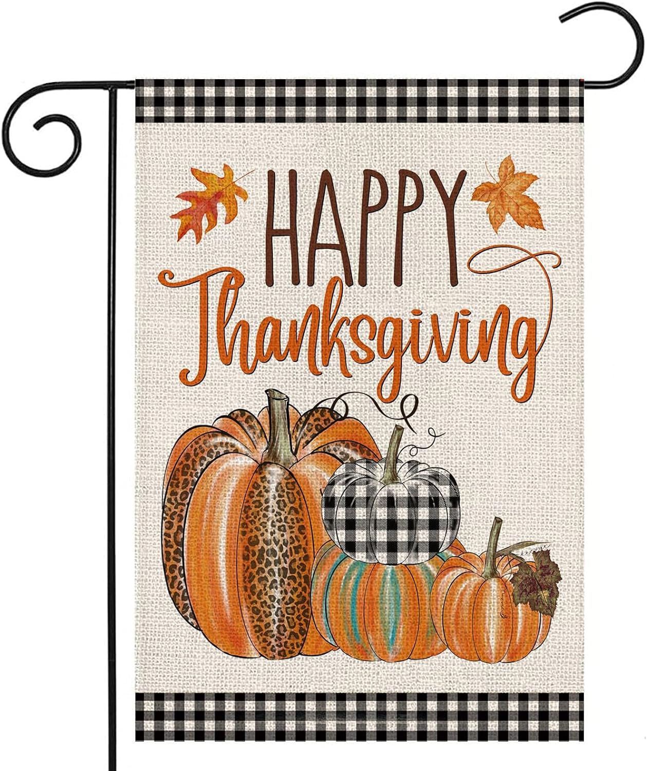 Happy Thanksgiving Fall Garden Flags for Outdoor,12X18 Double Sided,Harvest Buffalo Plaid Pumpkins Yard Flags,Small Thanksgiving Day Garden Decor for Autumn outside Porch Lawn Holiday