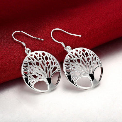 Sterling Silver Plated Tree of Life Earrings and Necklace Set for Women and Girls