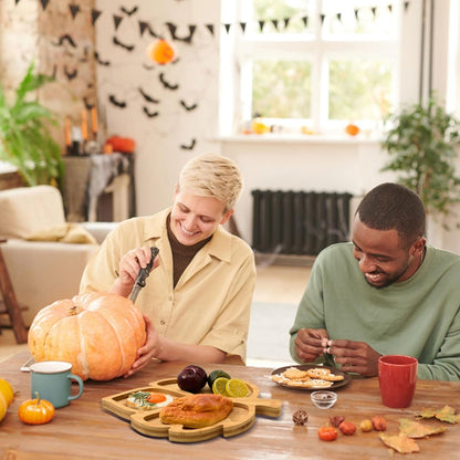 Leaf Wooden Serving Platter Thanksgiving Bamboo Serving Tray Wooden Snack Cheese Charcuterie Board Sectional Wood Fall Leaf Dish Plate for Fall Autumn Harvest Party Supplies,11.02X14.56X0.79