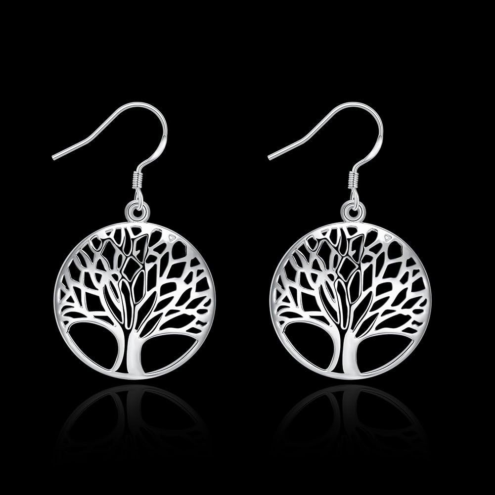 Sterling Silver Plated Tree of Life Earrings and Necklace Set for Women and Girls