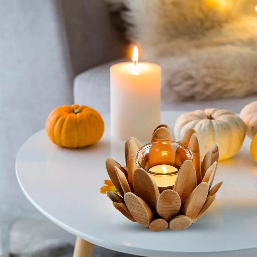 Wooden Candlestick Candle Holder Lotus Shaped Candle Holder Table Desktop Decoration Plant Flower Plot Home Decoration