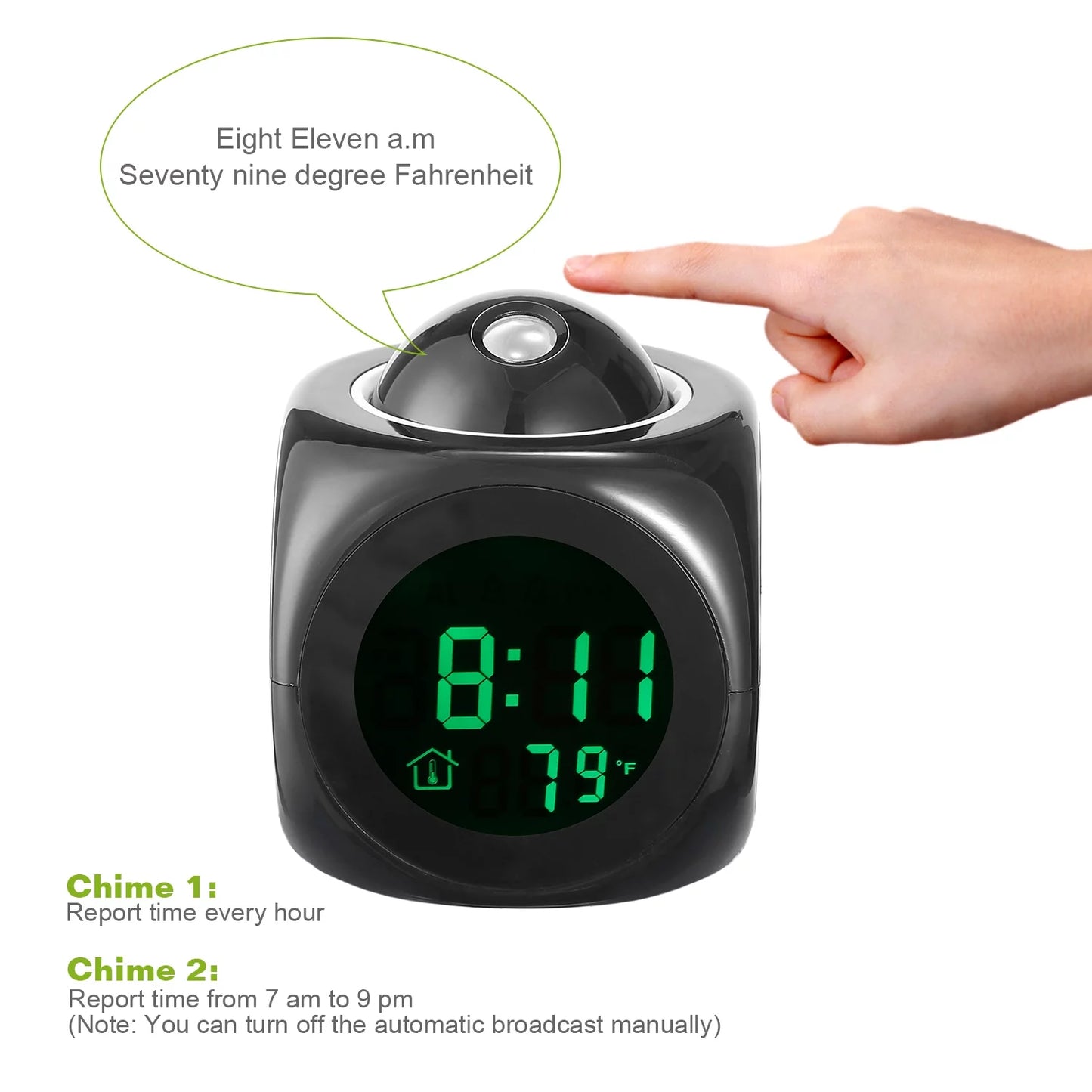 Projection Alarm Clock (Digital Lcd Voice Talking Function, Led Wall/Ceiling Projection, Alarm/Snooze/Temperature Display, 12Hr/24Hr, Bedside Alarm Clock) - Black