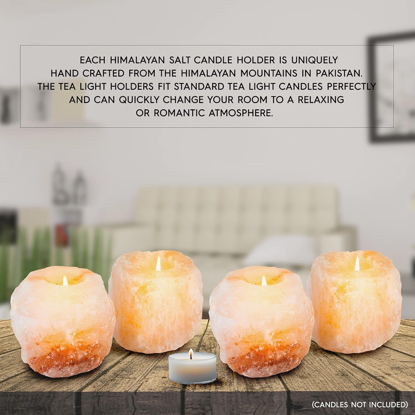 2.5 Lbs 4 Pack Natural Himalayan Salt Tea Light Candles Holder | Great Room Decor