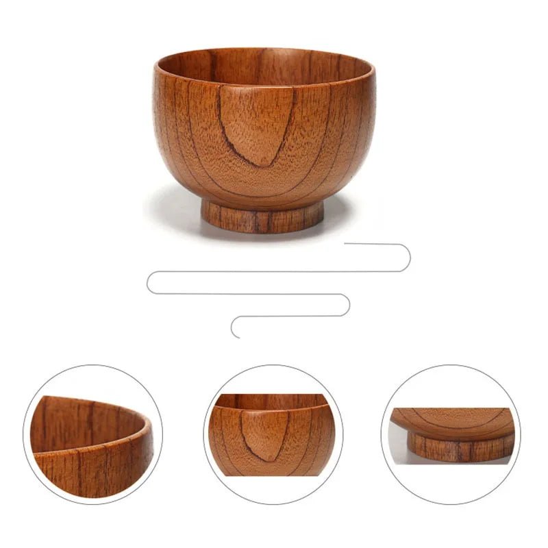 Japanese Style Wooden Bowl Natural Wood Bowl Tableware for Fruit Salad Noodle Rice Soup Kitchen Utensil Dishes 7 Sizes