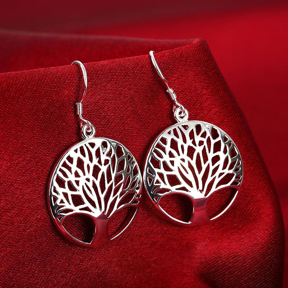 Sterling Silver Plated Tree of Life Earrings and Necklace Set for Women and Girls