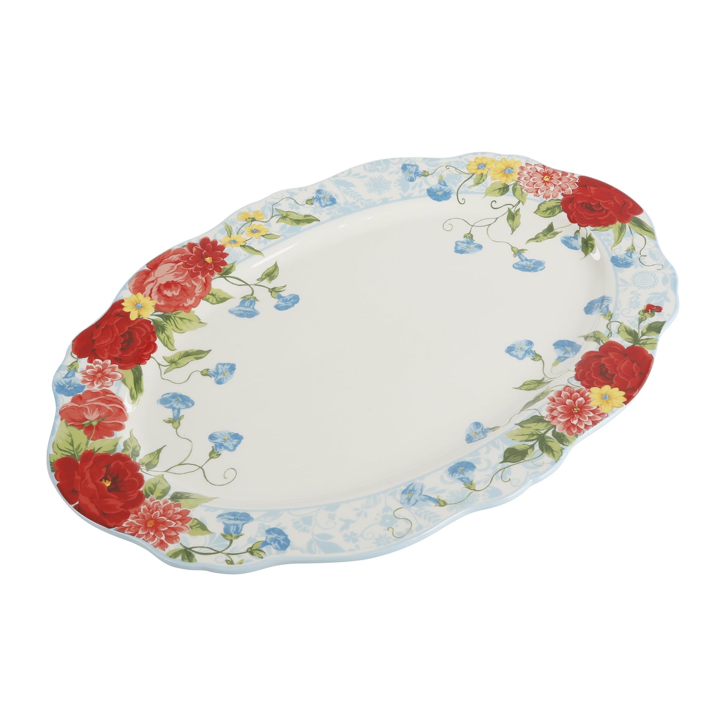 Sweet Rose Stoneware 21-Inch Oval Serving Platter