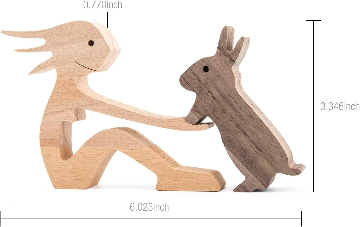 Wood Decor Sculptures, Figurine for Home Decor Handmade Accents, Carved Creative Bunny Sculptures Collection, Gift for Child Girl Natural ECO Friendly (Girl+Bunny)