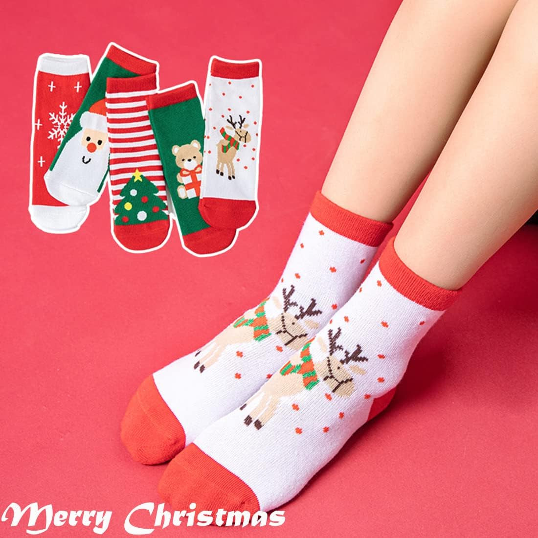 Toddler Baby Girls Boys Christmas Socks Cozy Funny Xmas Holiday Socks Winter Warm Socks Thermal Crew Socks 6 Pairs