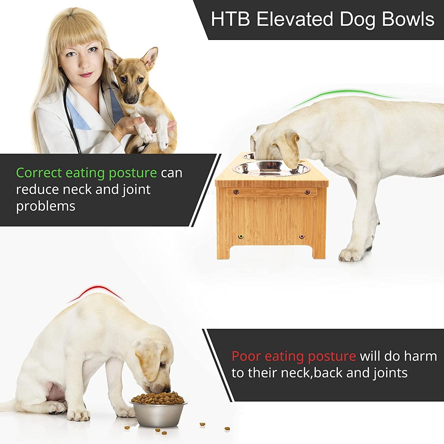 Elevated Dog Bowls,Raised Dog Bowl Stand with 2 Stainless Steel Bowls,Elevated Raised Dog Bowls for Large Medium Small Sized Dogs