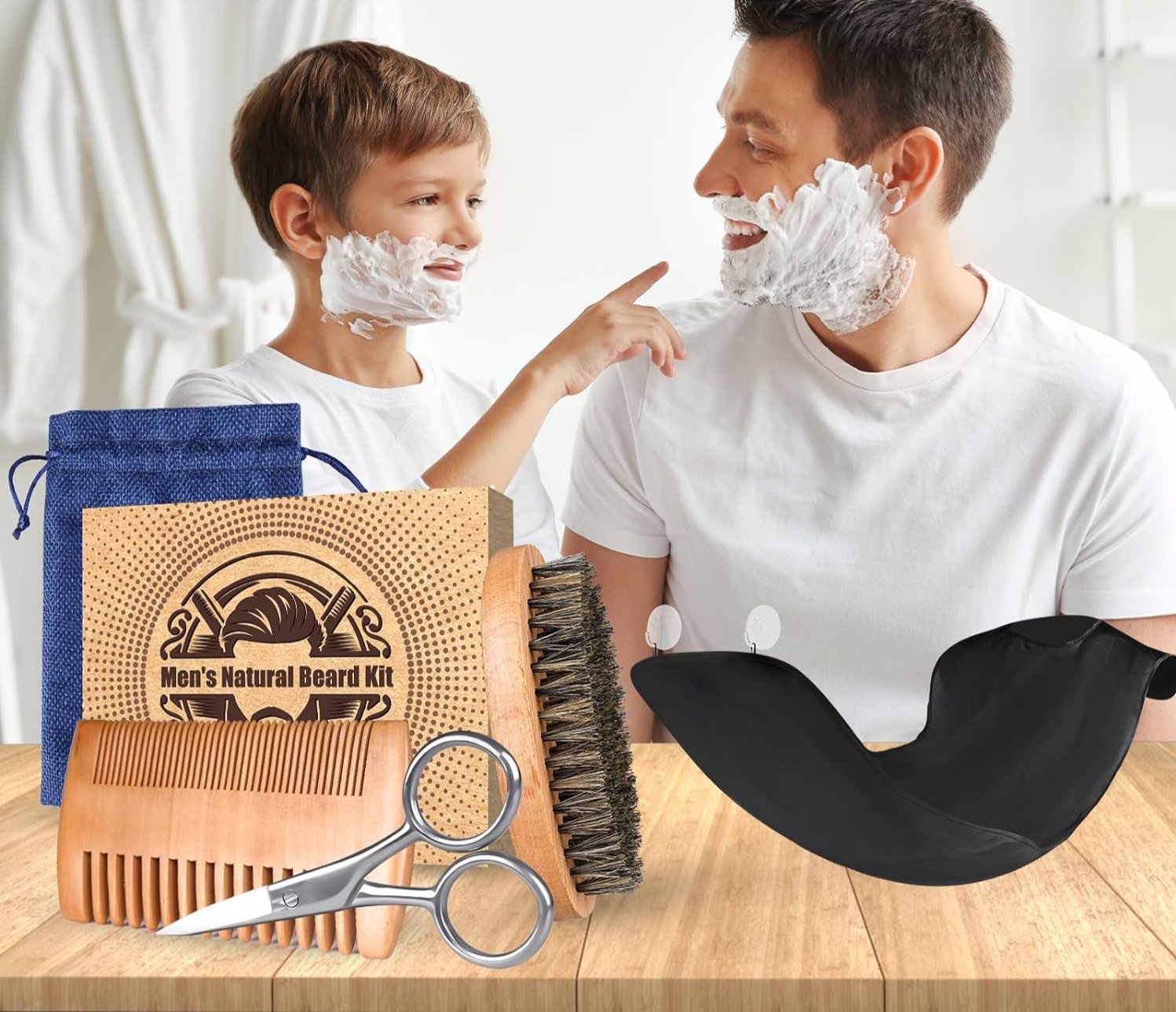 "Ultimate Grooming Kit for Men - Fathers Day Gift: Beard Brush, Mustache Comb, Scissors & Beard Bib Apron!"