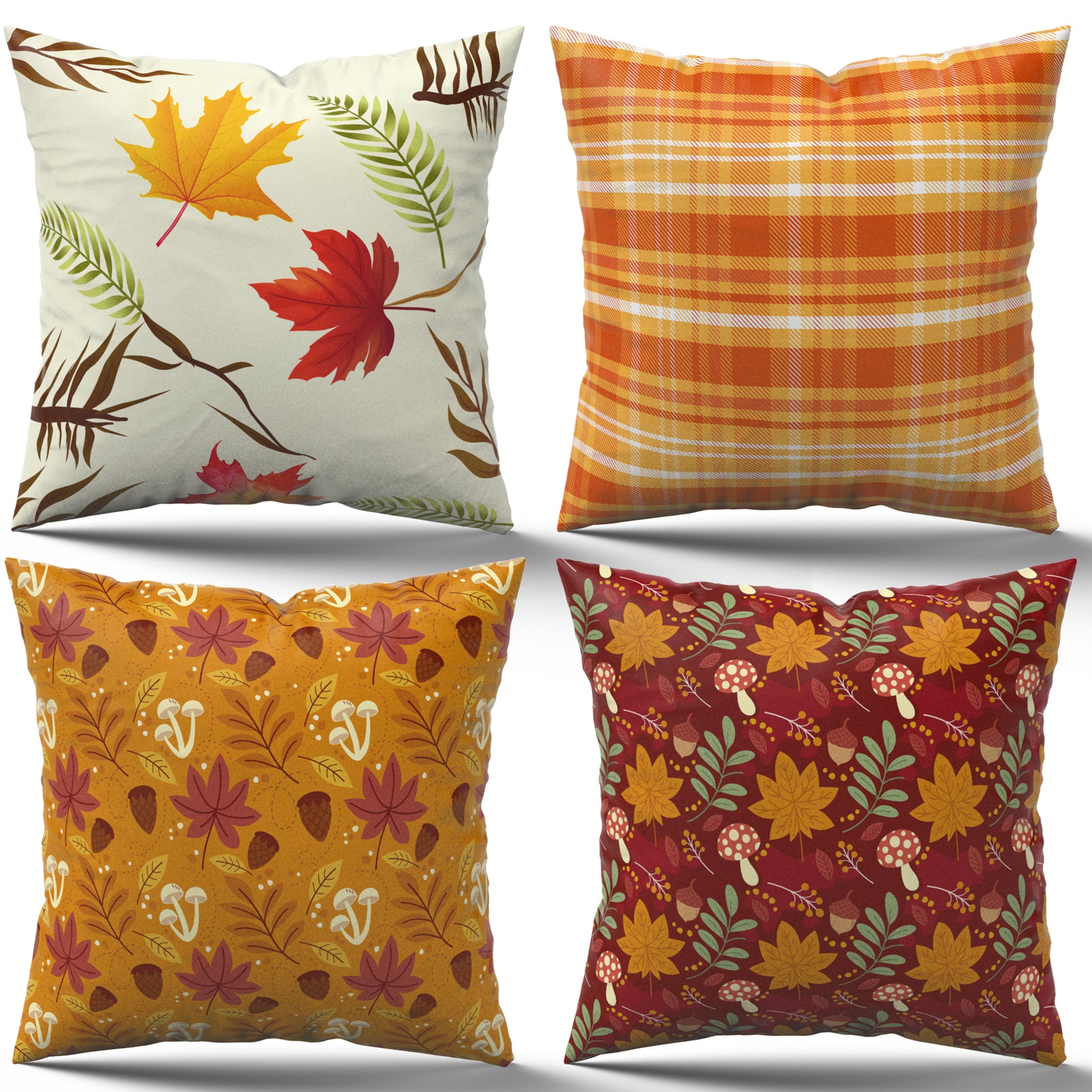 Fall Pillow Covers 18X18 Inch Set of 4 Maple Leaf Autumn Decorations Pillow Covers Holiday Rustic Linen Pillow Case for Sofa Couch Farmhouse Thanksgiving Fall Decorations Throw Pillow Covers