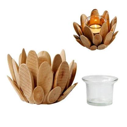 Wooden Candlestick Candle Holder Lotus Shaped Candle Holder Table Desktop Decoration Plant Flower Plot Home Decoration