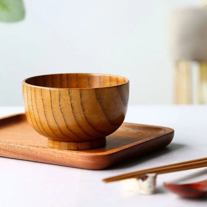 Japanese Style Wooden Bowl Natural Wood Bowl Tableware for Fruit Salad Noodle Rice Soup Kitchen Utensil Dishes 7 Sizes