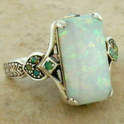 Fashion Silver Plated White Fire Opal Ring Women Jewelry Size 6-10 Simulated