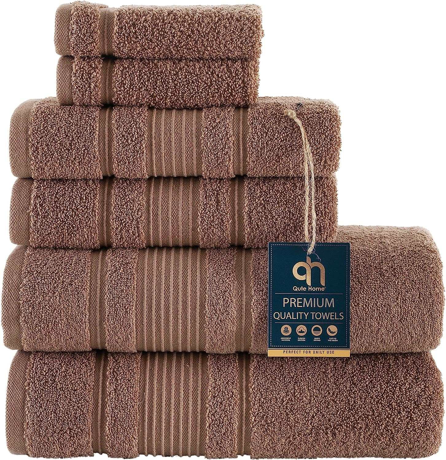 6-Piece Bath Towels Set, 100% Turkish Cotton Premium Quality Bathroom Towels, Soft and Absorbent Turkish Towels, Set Includes 2 Bath Towels, 2 Hand Towels and 2 Washcloths (Grey)