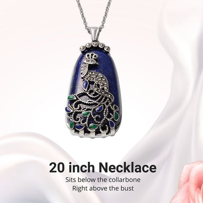 Lapis Lazuli Marcasite Peacock Chain Chakra Pendant Necklace for Women 20" Gifts