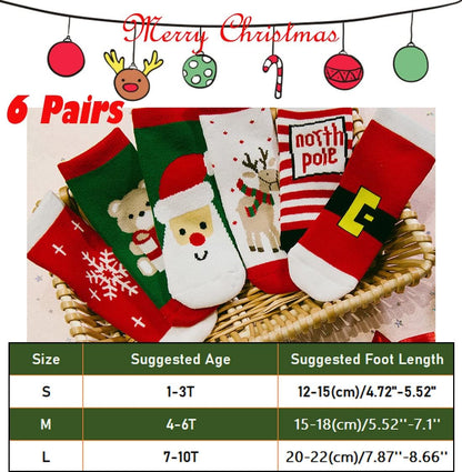 Toddler Baby Girls Boys Christmas Socks Cozy Funny Xmas Holiday Socks Winter Warm Socks Thermal Crew Socks 6 Pairs