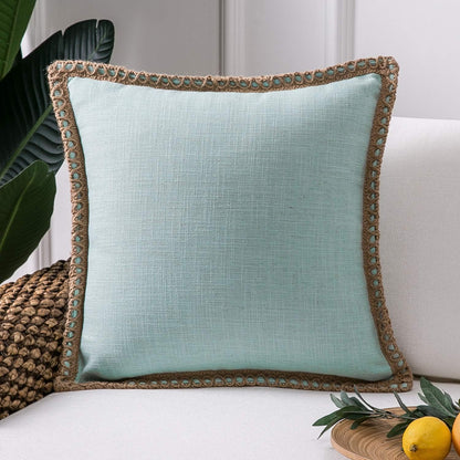 Farmhouse Solid Throw Decorative Pillow Cover Burlap Linen Trimmed Tailored Edges Outdoor Pillow off White 22 X 22 Inches, 55 X 55 Cm, Pack of 1