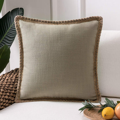 Farmhouse Solid Throw Decorative Pillow Cover Burlap Linen Trimmed Tailored Edges Outdoor Pillow off White 22 X 22 Inches, 55 X 55 Cm, Pack of 1