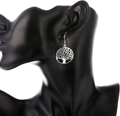 Sterling Silver Plated Tree of Life Earrings and Necklace Set for Women and Girls