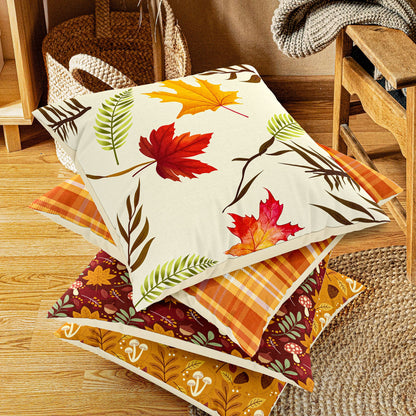 Fall Pillow Covers 18X18 Inch Set of 4 Maple Leaf Autumn Decorations Pillow Covers Holiday Rustic Linen Pillow Case for Sofa Couch Farmhouse Thanksgiving Fall Decorations Throw Pillow Covers