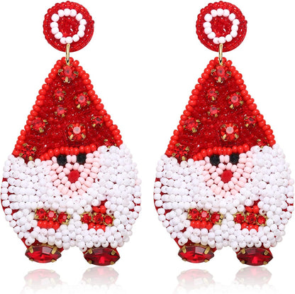 Christmas Earrings for Women Beaded Holiday Snowman Secret Santa Polka Dot Hat Earrings Christmas Tree Drop Dangle Earrings Statement Earrings Festive Jewelry Gifts