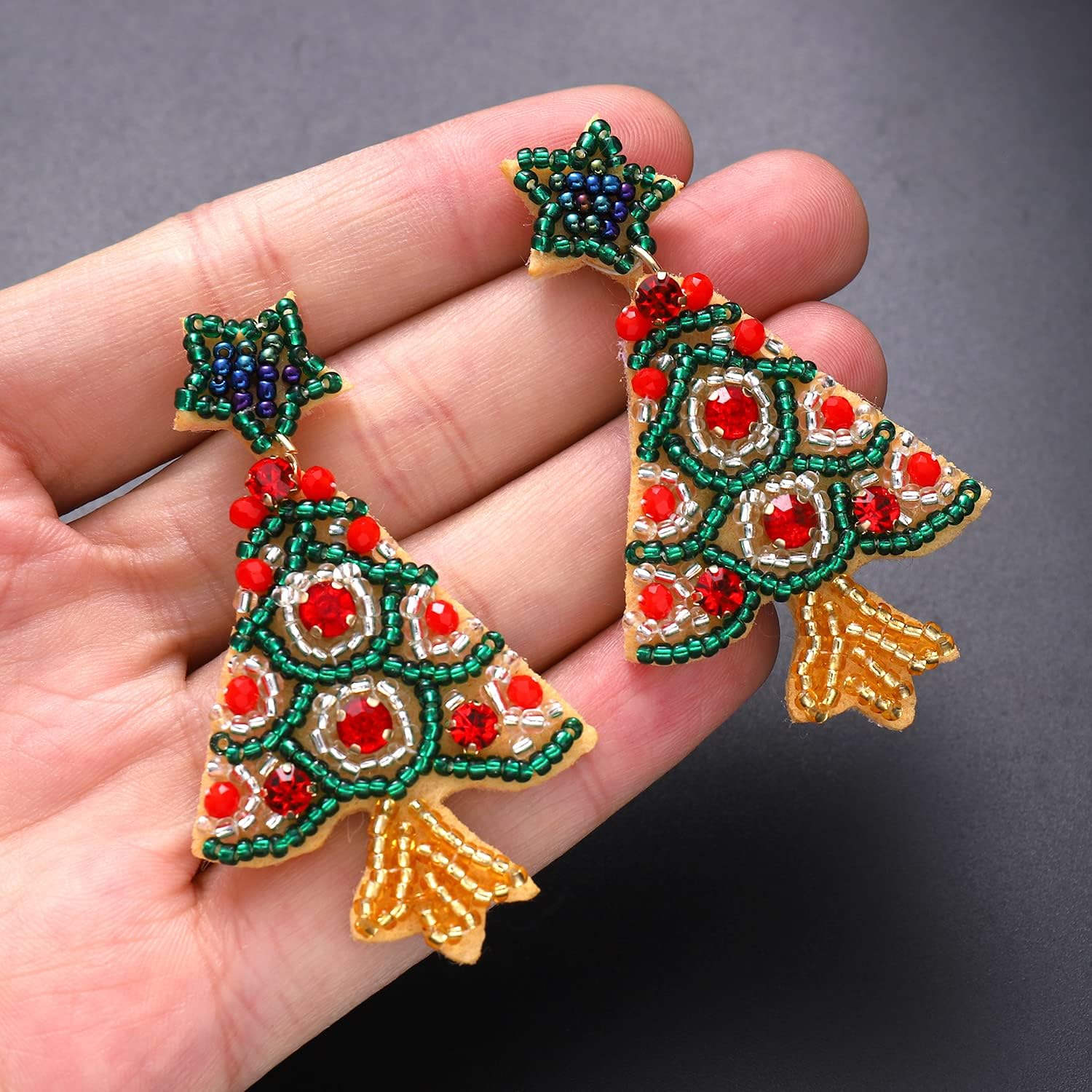 Christmas Earrings for Women Beaded Holiday Snowman Secret Santa Polka Dot Hat Earrings Christmas Tree Drop Dangle Earrings Statement Earrings Festive Jewelry Gifts