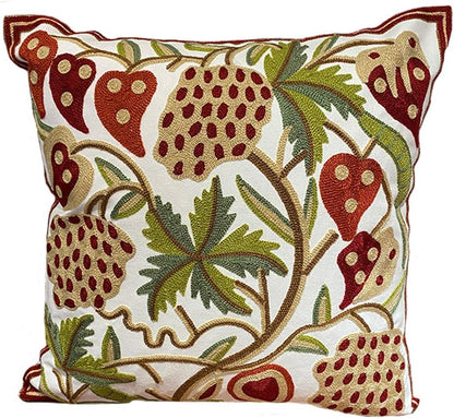 Embroidered Decorative Throw Pillows Cover 18X18 Boho Farmhouse Square Pillow Case for Couch Sofa Bed, Plant Floral Patterns Home Decor Pillows Cover, Embroidery Pattern Fall Pillow Cover