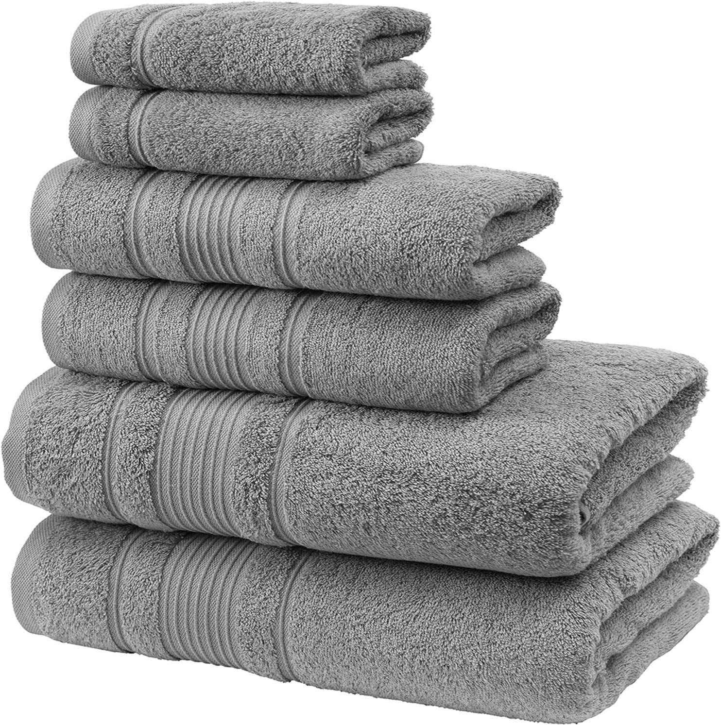 6-Piece Bath Towels Set, 100% Turkish Cotton Premium Quality Bathroom Towels, Soft and Absorbent Turkish Towels, Set Includes 2 Bath Towels, 2 Hand Towels and 2 Washcloths (Grey)