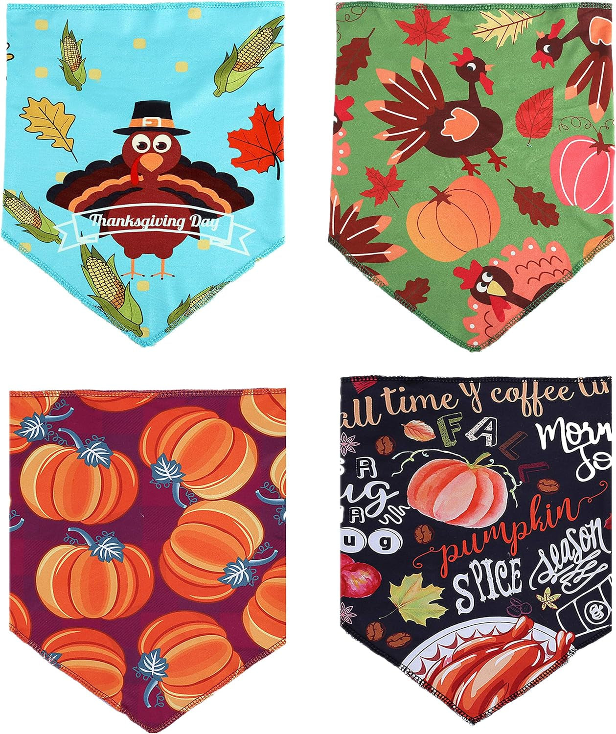 4 Pack Thanksgiving Dog Bandana,Pumpkin Turkry Bandanas for Dogs,Triangle Bibs Pet Scarf