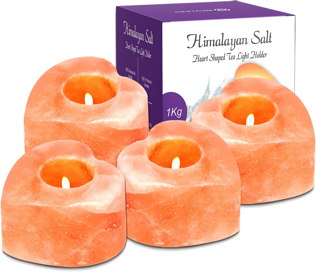 2.5 Lbs 4 Pack Natural Himalayan Salt Tea Light Candles Holder | Great Room Decor