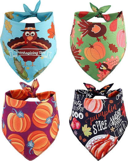 4 Pack Thanksgiving Dog Bandana,Pumpkin Turkry Bandanas for Dogs,Triangle Bibs Pet Scarf