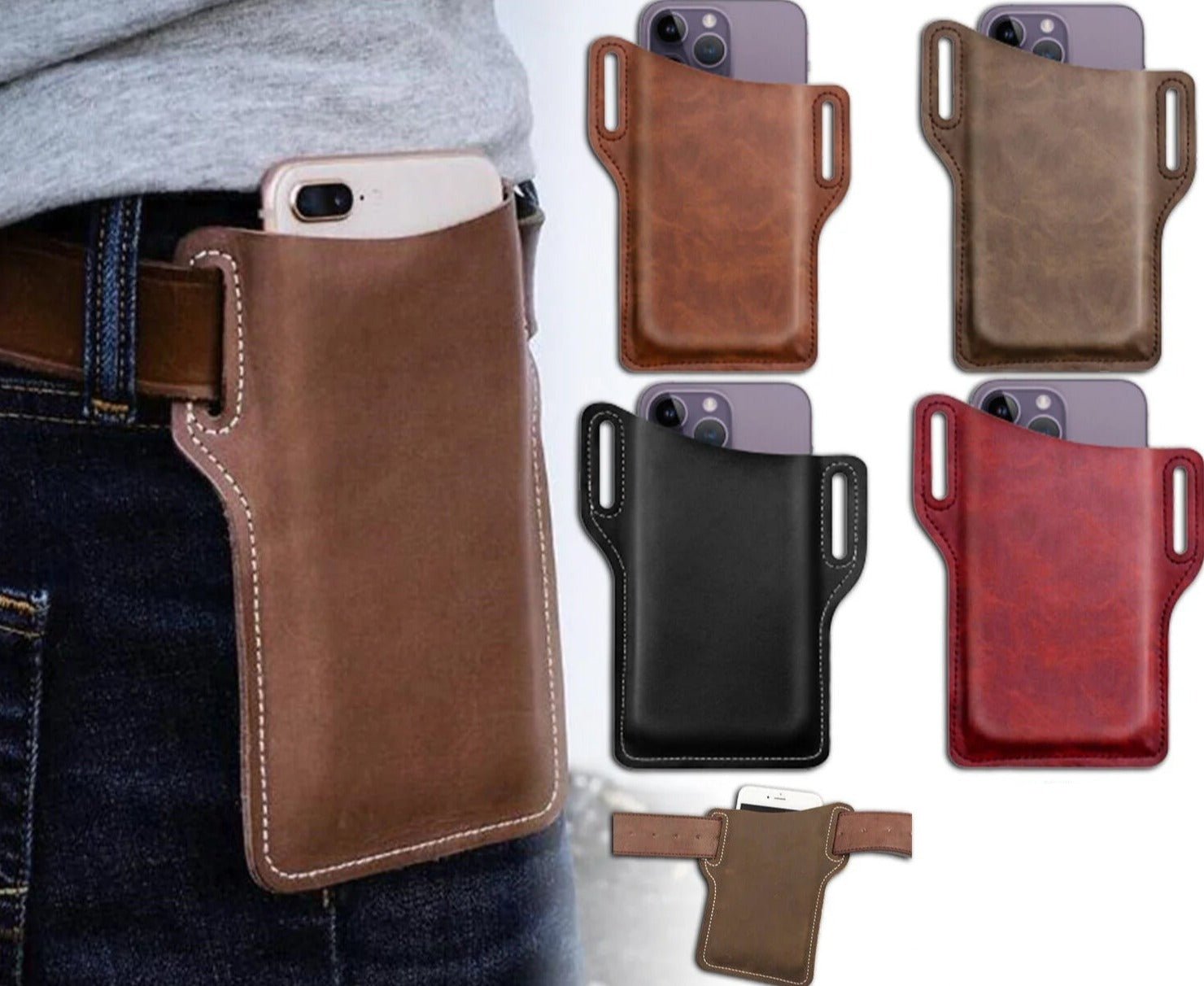 Men Cell Phone Belt Pack Bag Loop Waist Holster Pouch Case Leather Wallet Cover