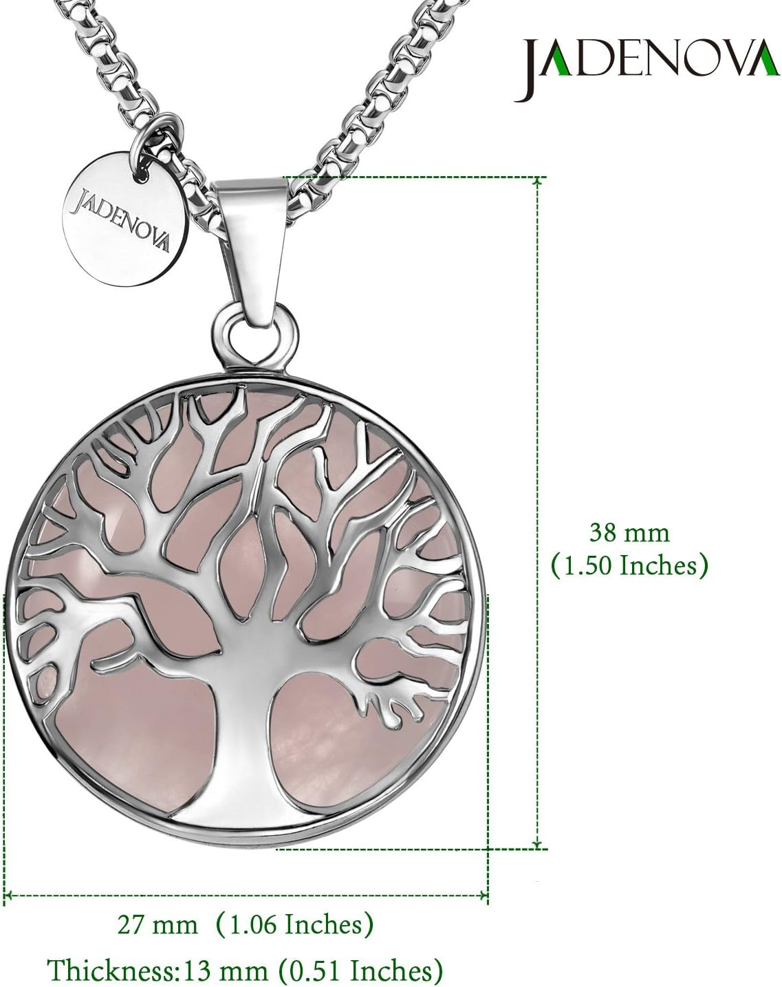 Family Tree Necklace Tree of Life Gemstone Crystal Pendant Necklace 24 Inches Stainless Steel Chain