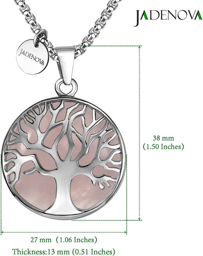 Family Tree Necklace Tree of Life Gemstone Crystal Pendant Necklace 24 Inches Stainless Steel Chain