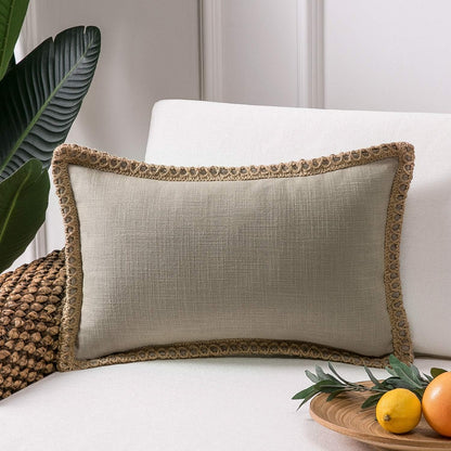 Farmhouse Solid Throw Decorative Pillow Cover Burlap Linen Trimmed Tailored Edges Outdoor Pillow off White 22 X 22 Inches, 55 X 55 Cm, Pack of 1