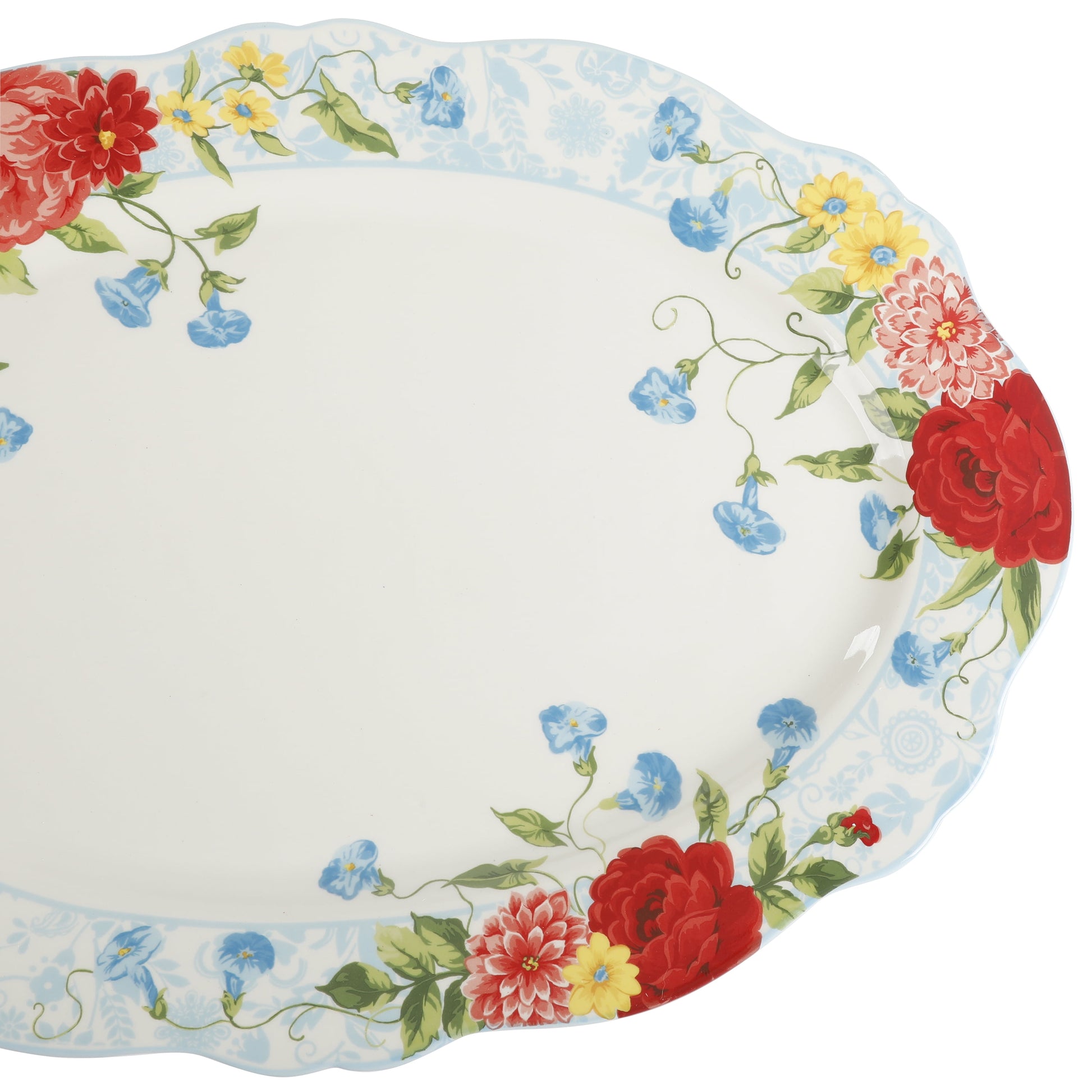 Sweet Rose Stoneware 21-Inch Oval Serving Platter