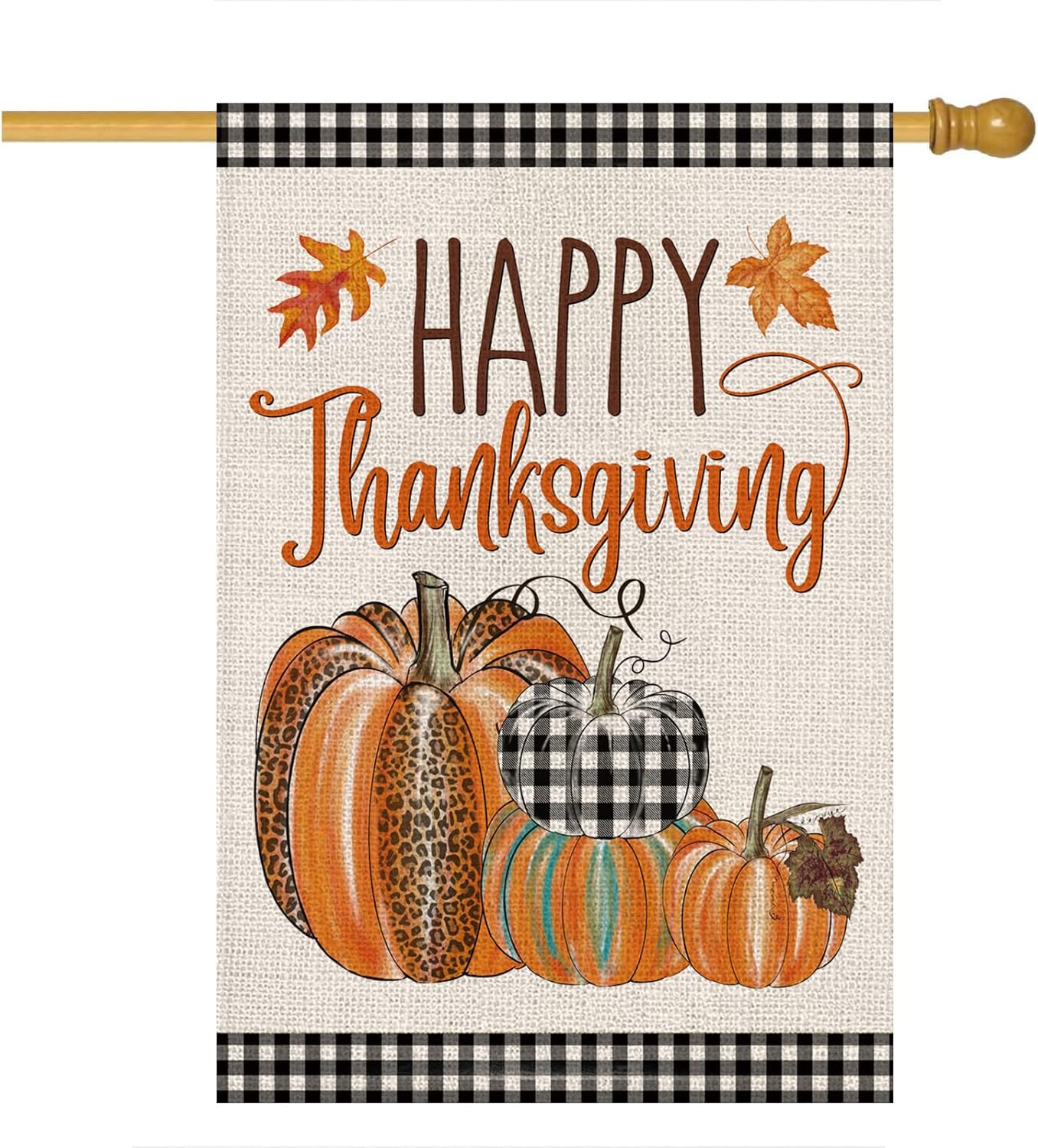 Happy Thanksgiving Fall Garden Flags for Outdoor,12X18 Double Sided,Harvest Buffalo Plaid Pumpkins Yard Flags,Small Thanksgiving Day Garden Decor for Autumn outside Porch Lawn Holiday