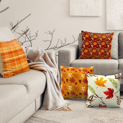 Fall Pillow Covers 18X18 Inch Set of 4 Maple Leaf Autumn Decorations Pillow Covers Holiday Rustic Linen Pillow Case for Sofa Couch Farmhouse Thanksgiving Fall Decorations Throw Pillow Covers