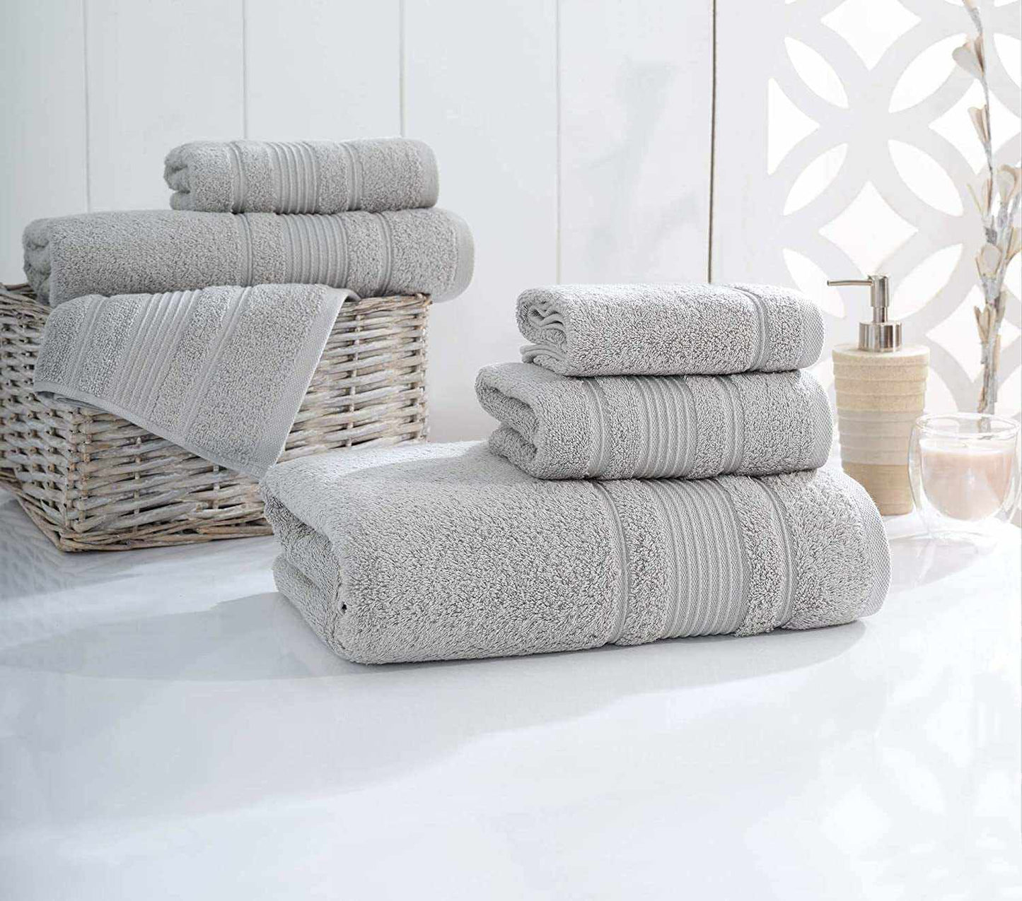 6-Piece Bath Towels Set, 100% Turkish Cotton Premium Quality Bathroom Towels, Soft and Absorbent Turkish Towels, Set Includes 2 Bath Towels, 2 Hand Towels and 2 Washcloths (Grey)