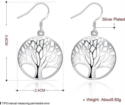 Sterling Silver Plated Tree of Life Earrings and Necklace Set for Women and Girls