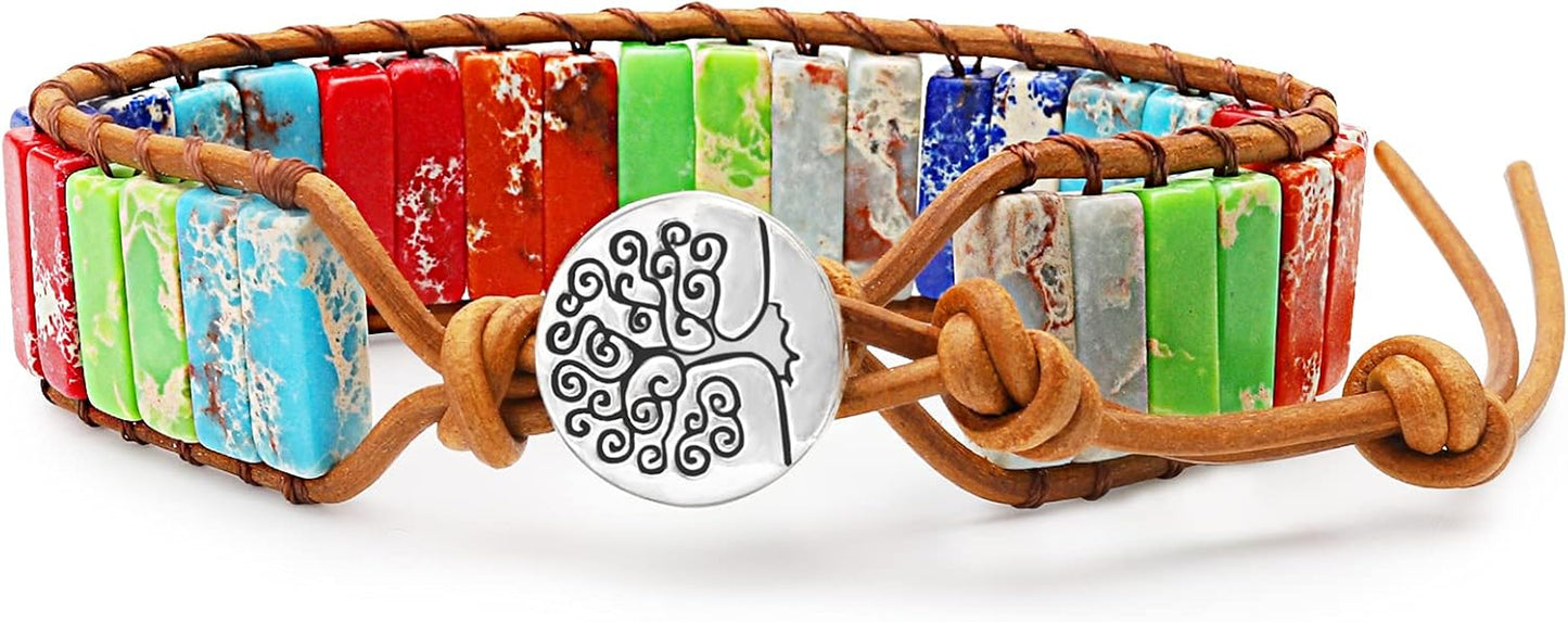 7 Chakra Bracelets for Women Boho Handmade Wrap Bracelets Leather Healing Stone Bracelet Friendship Jewelry Gifts