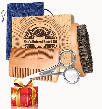 "Ultimate Grooming Kit for Men - Fathers Day Gift: Beard Brush, Mustache Comb, Scissors & Beard Bib Apron!"