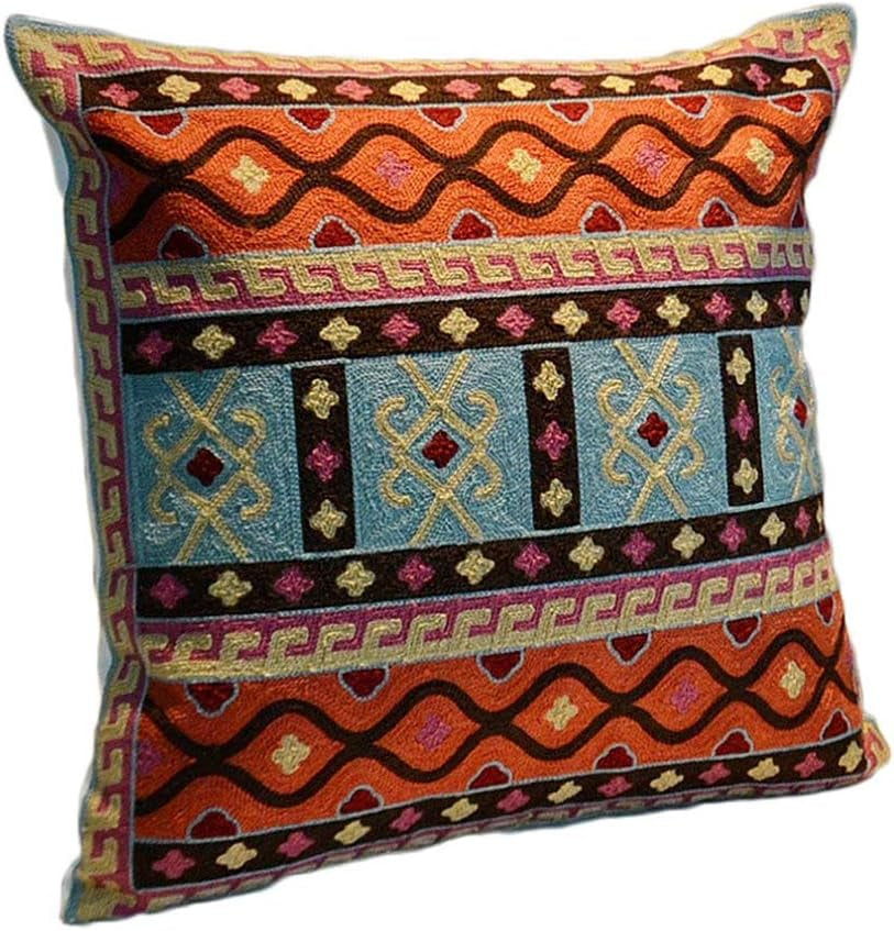 Embroidered Decorative Throw Pillows Cover 18X18 Boho Farmhouse Square Pillow Case for Couch Sofa Bed, Plant Floral Patterns Home Decor Pillows Cover, Embroidery Pattern Fall Pillow Cover