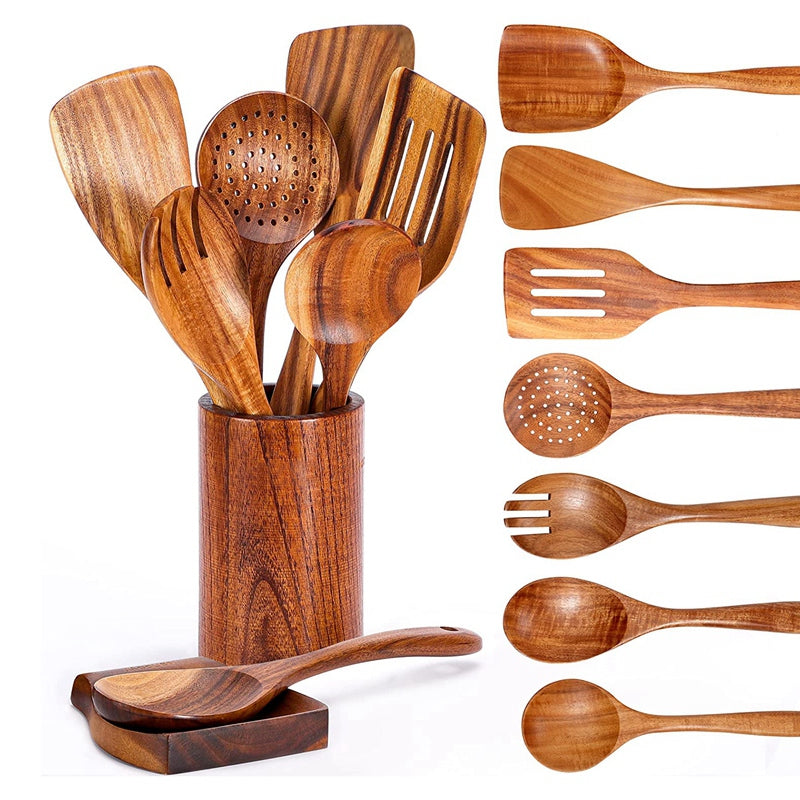 Teak Wooden Kitchen Utensils Set of 9