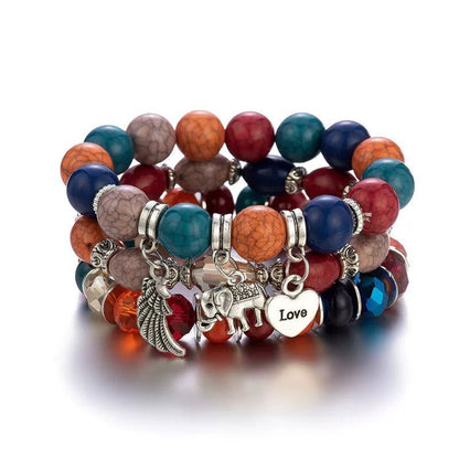 Bohemian Layered Beaded Charm Bracelets