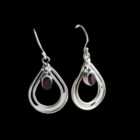 Sterling Silver Garnet Oblate Earrings