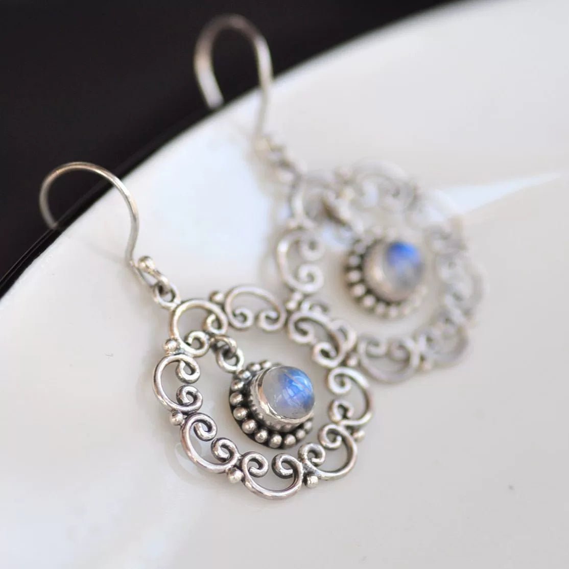 Bohemian Style Natural Blue Moonstone Earrings