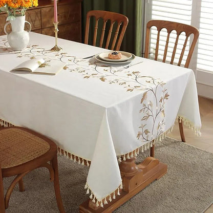 Beautifully Embroidered Linen Rectangle Tablecloths