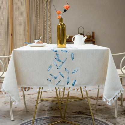 Beautifully Embroidered Linen Rectangle Tablecloths